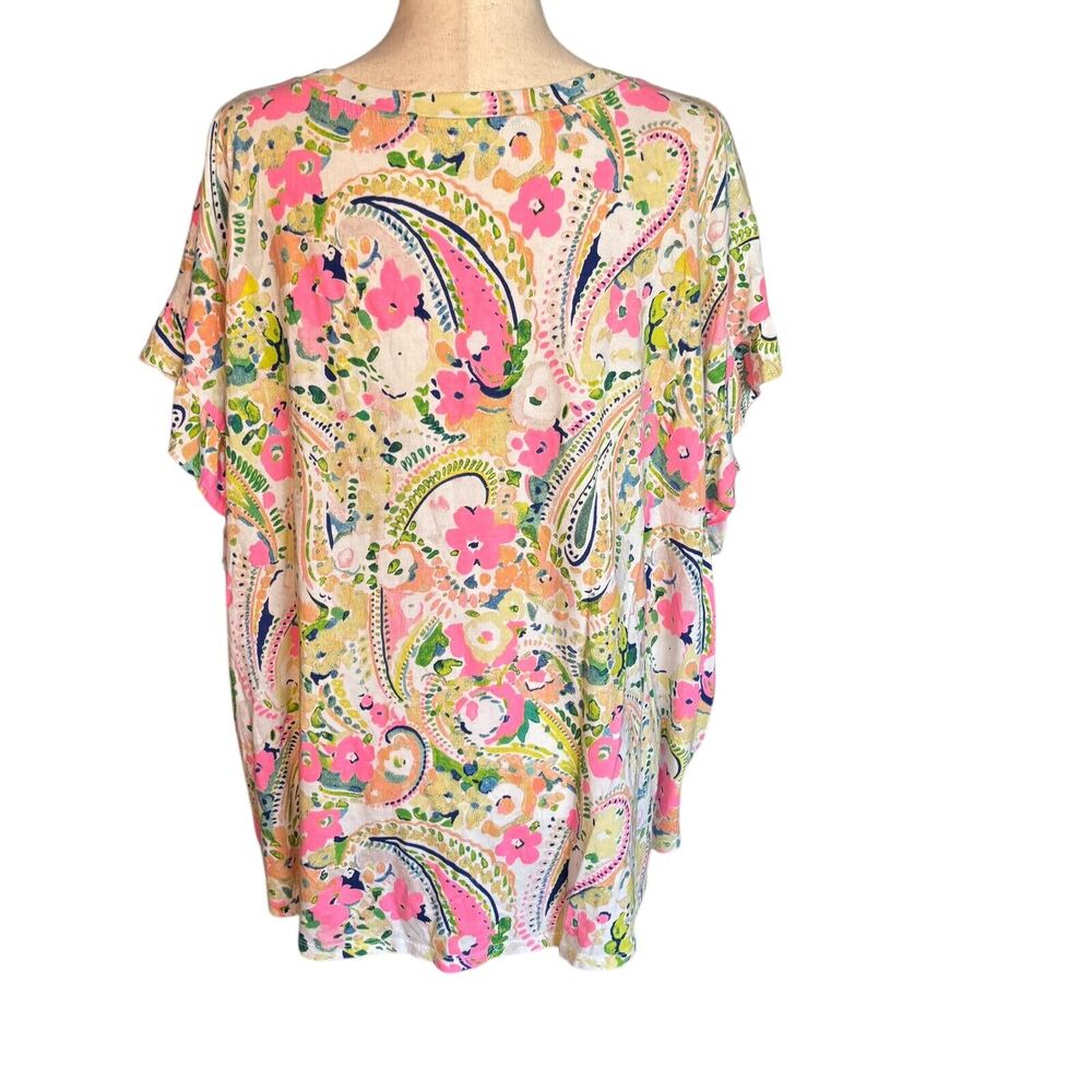 Crown & Ivy Top Womens 4X Pink Floral Print Scoop Neck Short Sleeve Ruffle - Picture 6 of 6